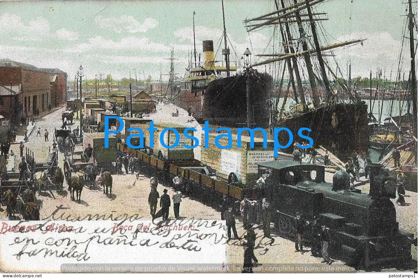 227750 ARGENTINA BUENOS AIRES BOCA DE RIACHUELO TREN TRAIN & SHIP POSTAL POSTCARD - Argentine