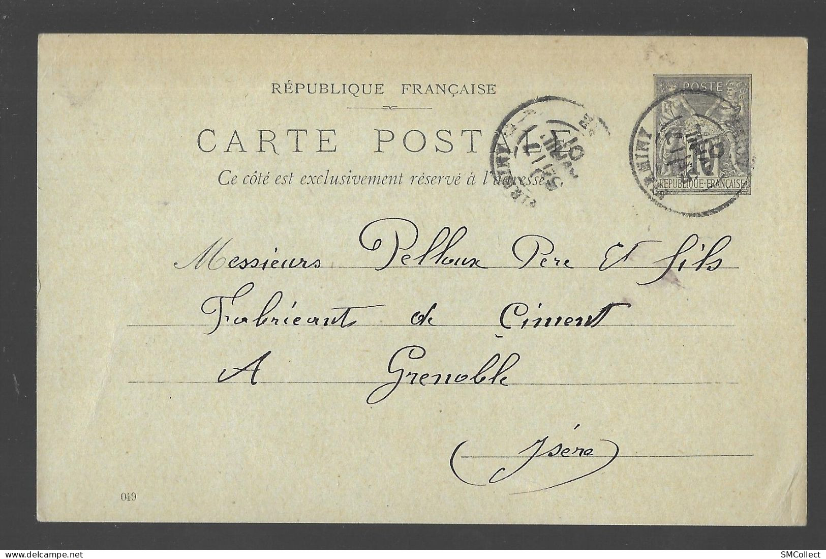 Entier Postal, Sage 10 Centimes Noir Voyagé En Avril 1901, De Firminy Vers Grenoble (13567) - Standaardpostkaarten En TSC (Voor 1995)