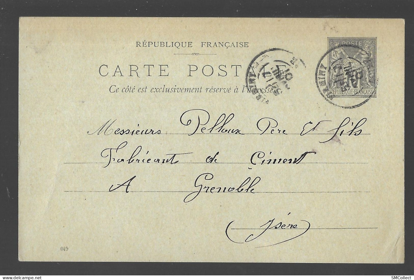 Entier Postal, Sage 10 Centimes Noir Voyagé En Avril 1901, De Firminy Vers Grenoble (13567) - Standard- Und TSC-AK (vor 1995)