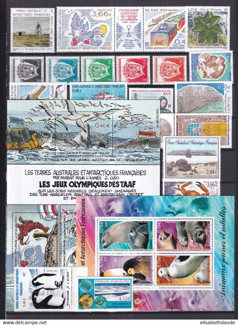 TAAF - LIVRAISON GRATUITE - 2002 - ANNEE COMPLETE AVEC BLOCS YVERT N°322/348 ** MNH - 27 TIMBRES - - Volledig Jaar