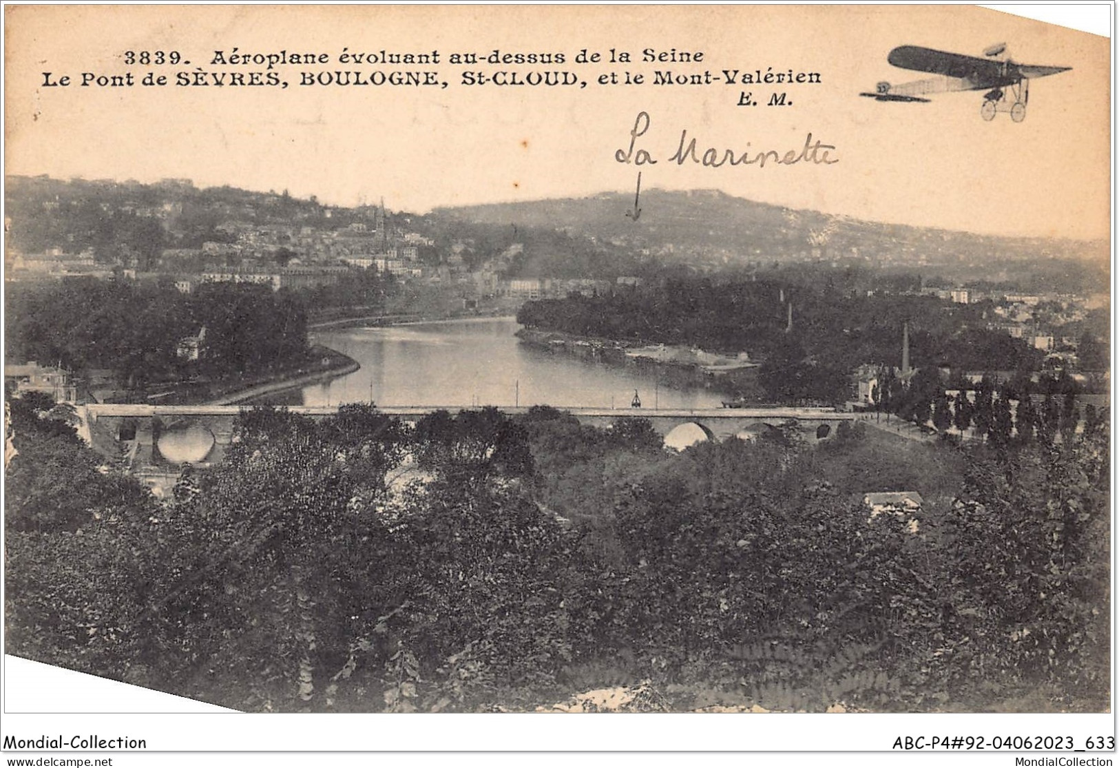 ABCP4-92-0293 - Aéroplane évoluant Au-dessus De La Seine - Le Pont De SEVRE - BOULOGNE- SAINT-CLOUD - Sevres