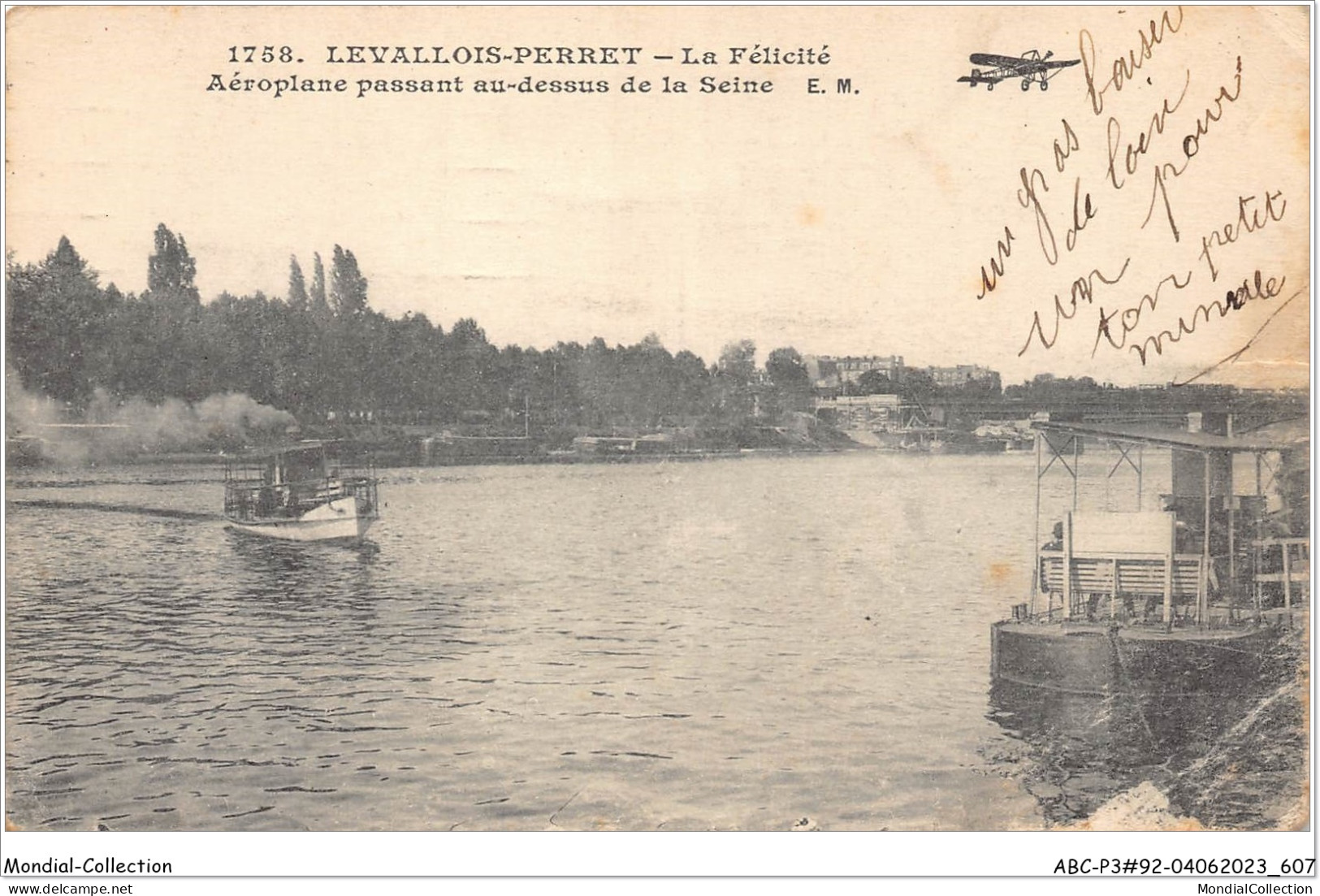 ABCP3-92-0280 - LEVALLOIS-PERRET - La Félicité - Aéroplane Passant Au-dessus De La Seine - Levallois Perret