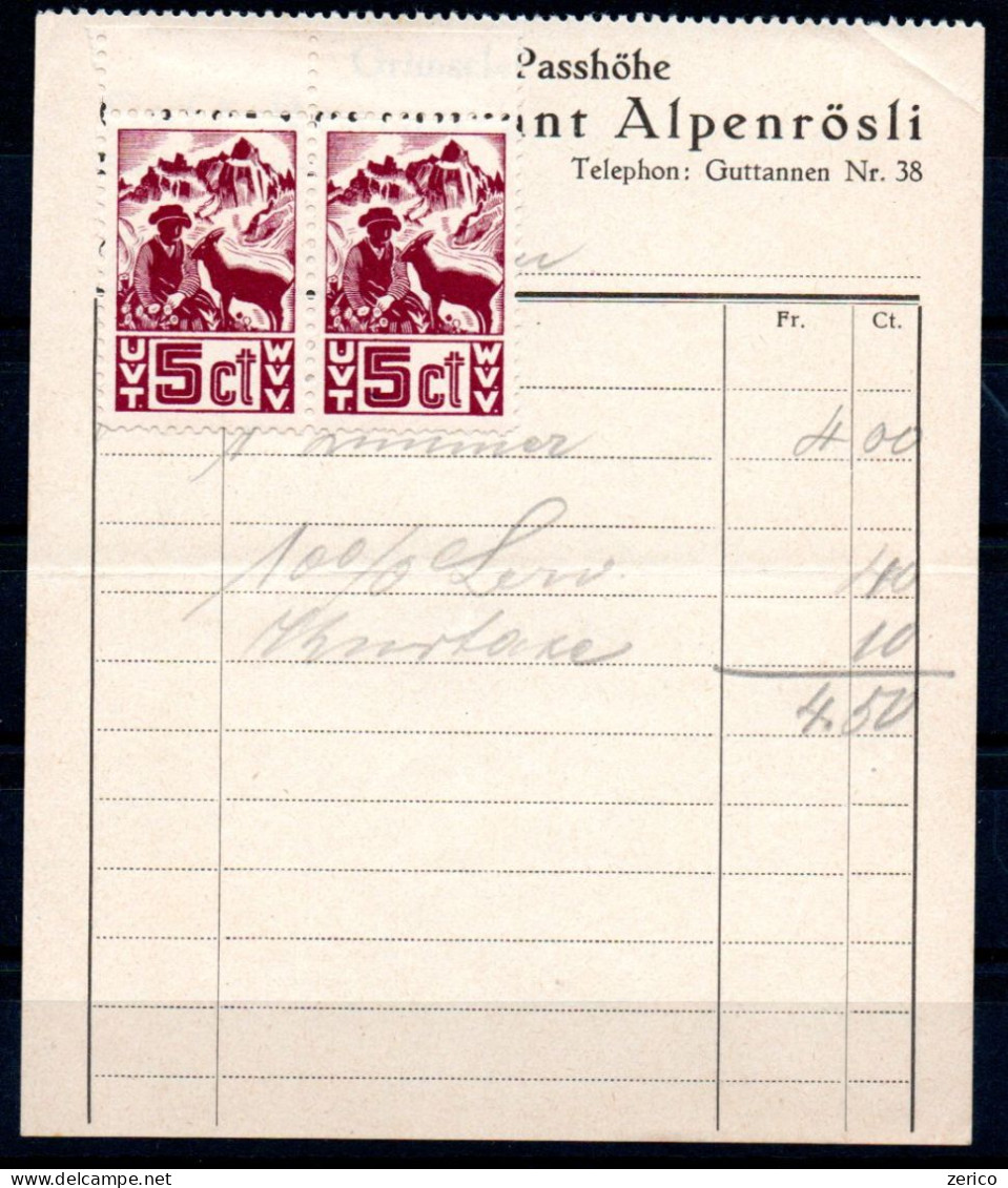 VAUD Taxe De Séjour Sur Facture D'hotel Kurtaxe Fiscal - Revenue Stamps