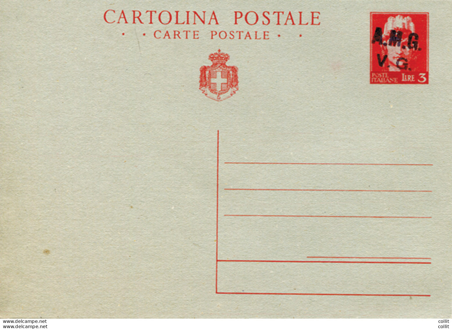 AMG. VG. - CP Lire 3 "Turrita" Soprastampa Viola A Mano - Entiers Postaux