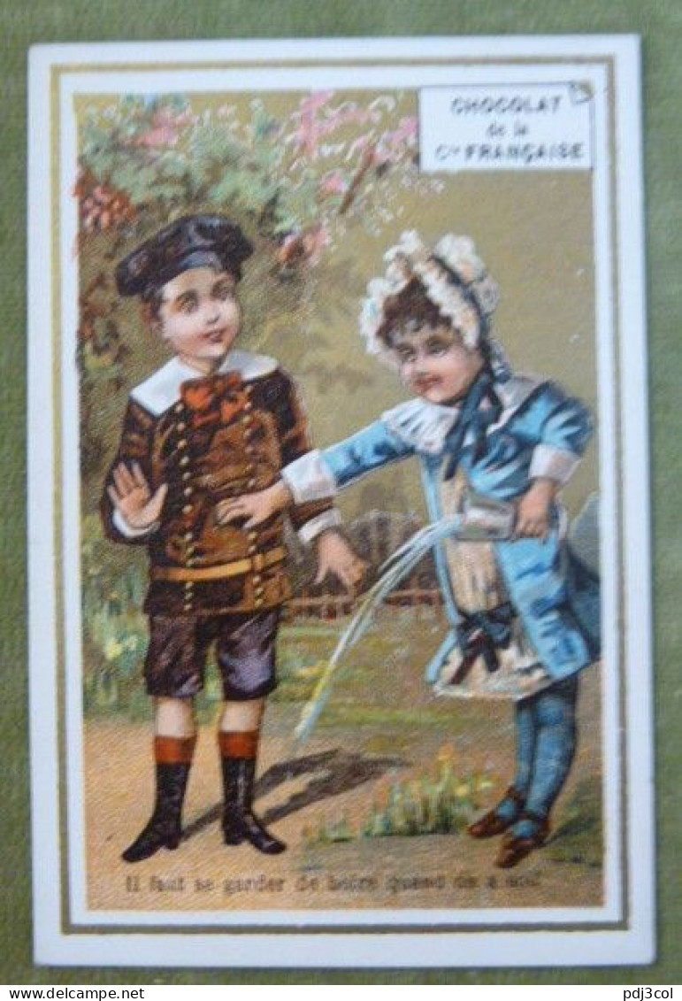 Lot de 10 chromos - Chocolat de la Cie Française - Scènes d'enfants humoristiques légendées, fonds or