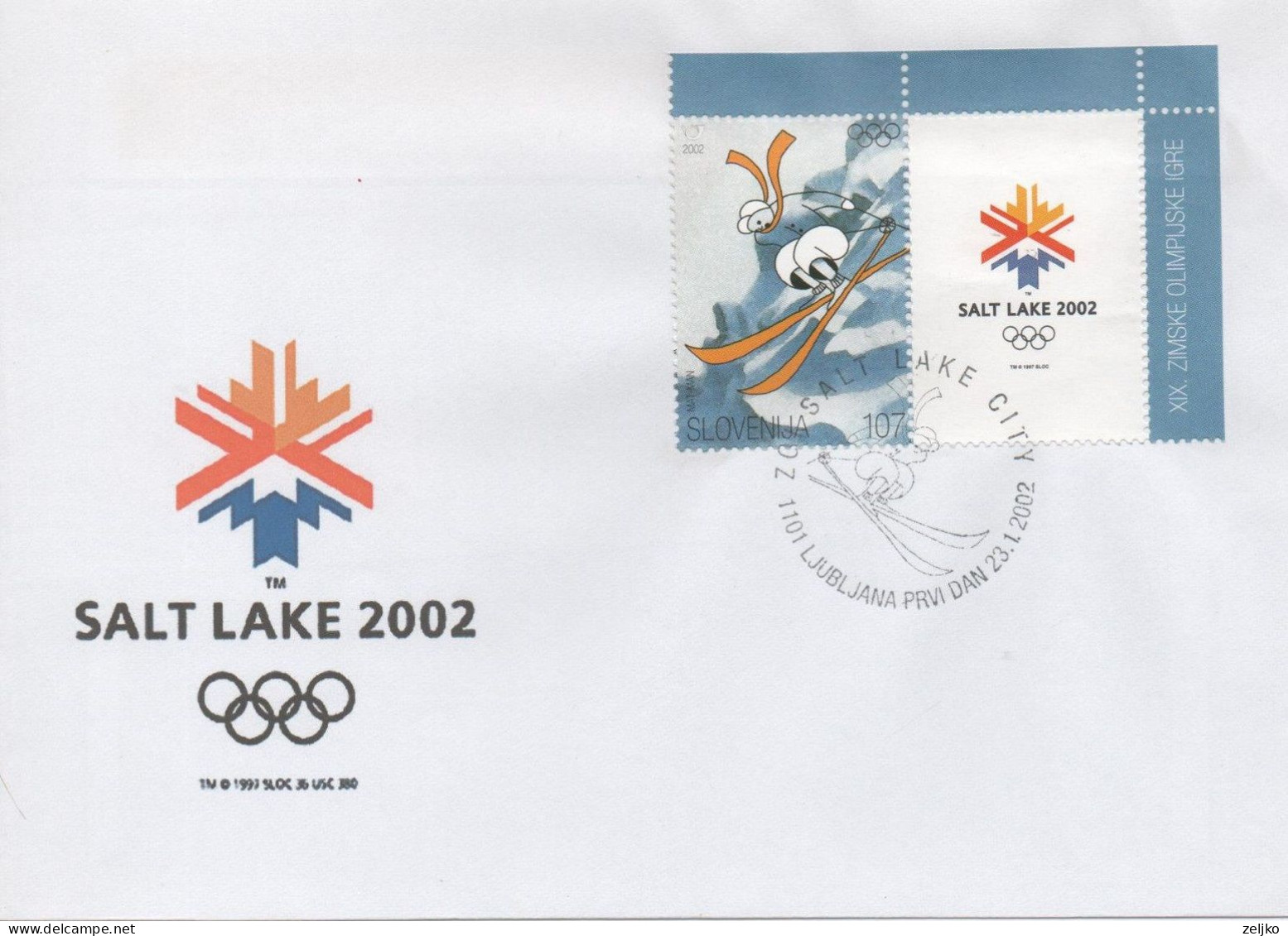 Slovenia, Olympic Games Salt Lake City 2002, Stamp + Vignette - Invierno 2002: Salt Lake City