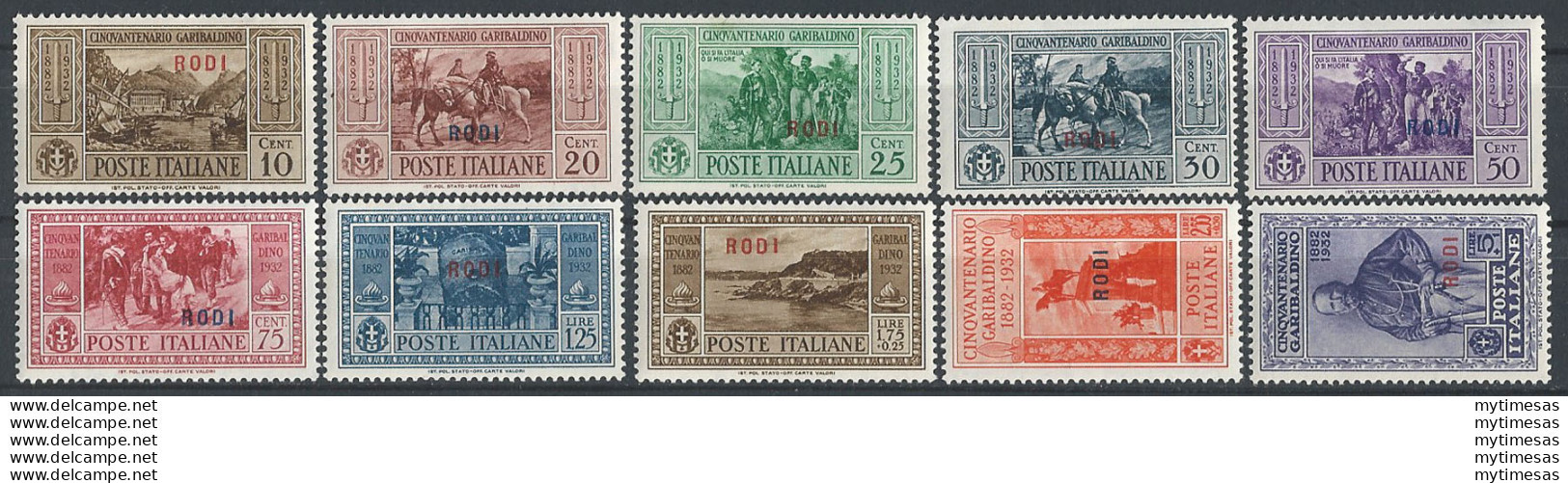 1932 Egeo Rodi Garibaldi 10v. MNH Sassone N. 20/29 - Sonstige & Ohne Zuordnung