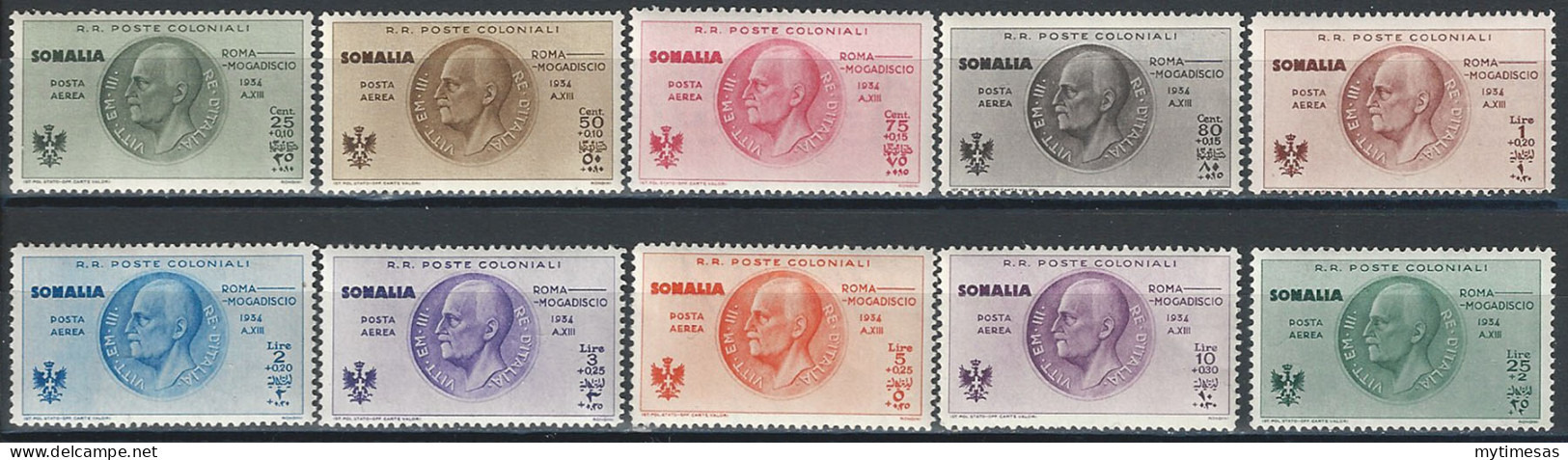 1934 Somalia Airmail Roma-Mogadiscio 10v. MNH Sassone N. 7/16 - Andere & Zonder Classificatie