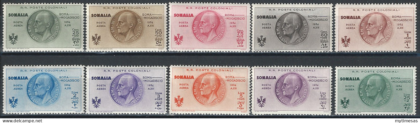 1934 Somalia Airmail Roma-Mogadiscio 10v. MNH Sassone N. 7/16 - Sonstige & Ohne Zuordnung