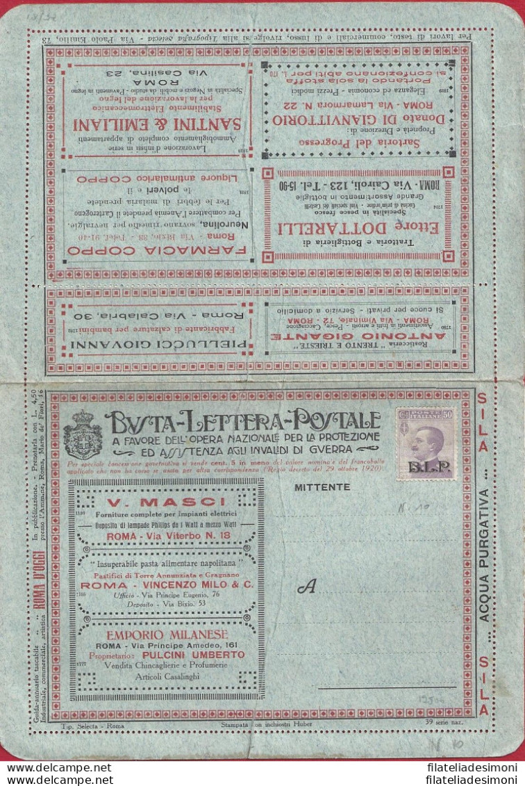 1922/23 REGNO, BLP N° 10  50 Cent. Violetto BUSTA SPECIALE NUOVA - COMPLETA - Francobolli Per Buste Pubblicitarie (BLP)