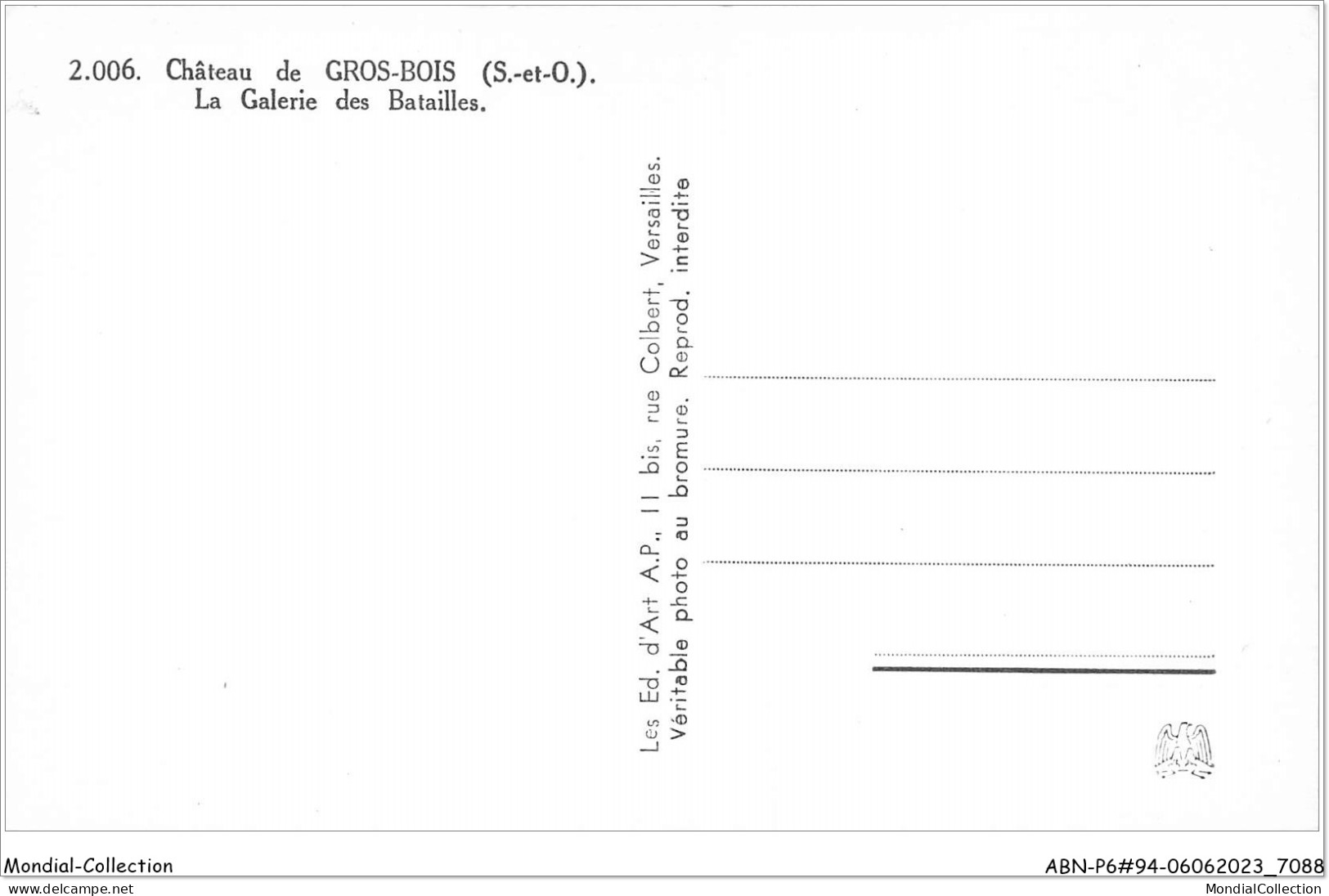 ABNP6-94-0472 - Chateau De GROSBOIS - La Galerie Des Batailles - Otros & Sin Clasificación