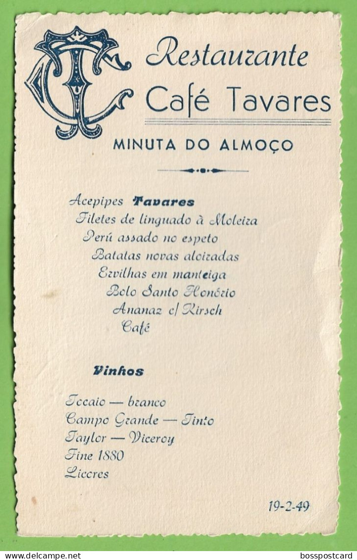 Lisboa - Restaurante Café Tavares - Ementa - Menu - Portugal - Menus