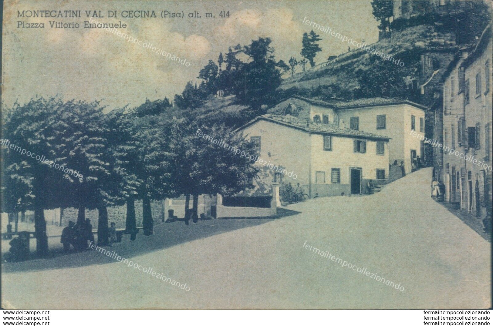 T365 Cartolina Montecatini Val Di Cecina Piazza Vittorio Emanuele 1936 Pistoia - Pistoia