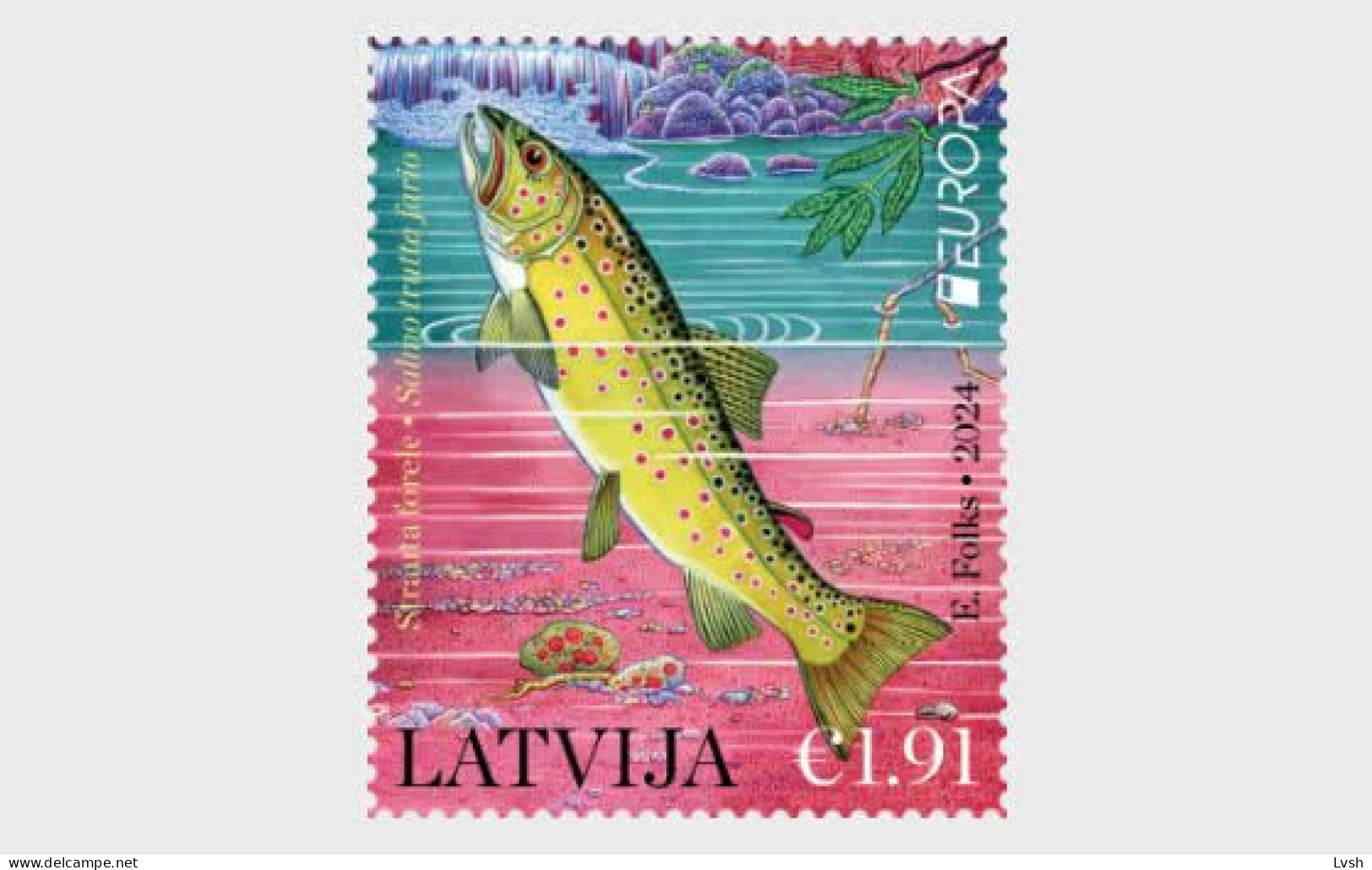 Latvia.2024.Europa CEPT.Underwater Fauna And Flora. River Trout (Salmo Trutta Fario).1 V. ** . - Fishes