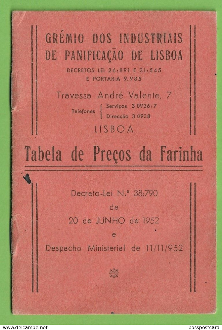 Lisboa - Grémio Dos Industriais De Panificação De Lisboa - Tabela De Preços - Portugal - Ohne Zuordnung