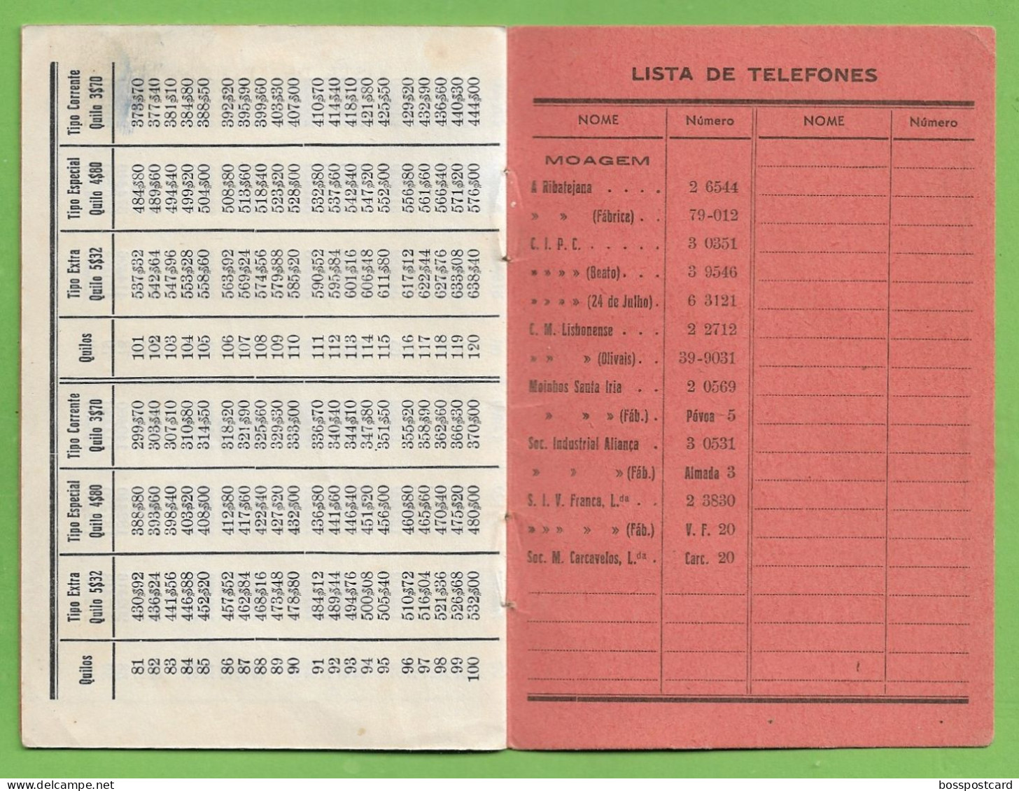 Lisboa - Grémio Dos Industriais De Panificação De Lisboa - Tabela De Preços - Portugal - Ohne Zuordnung