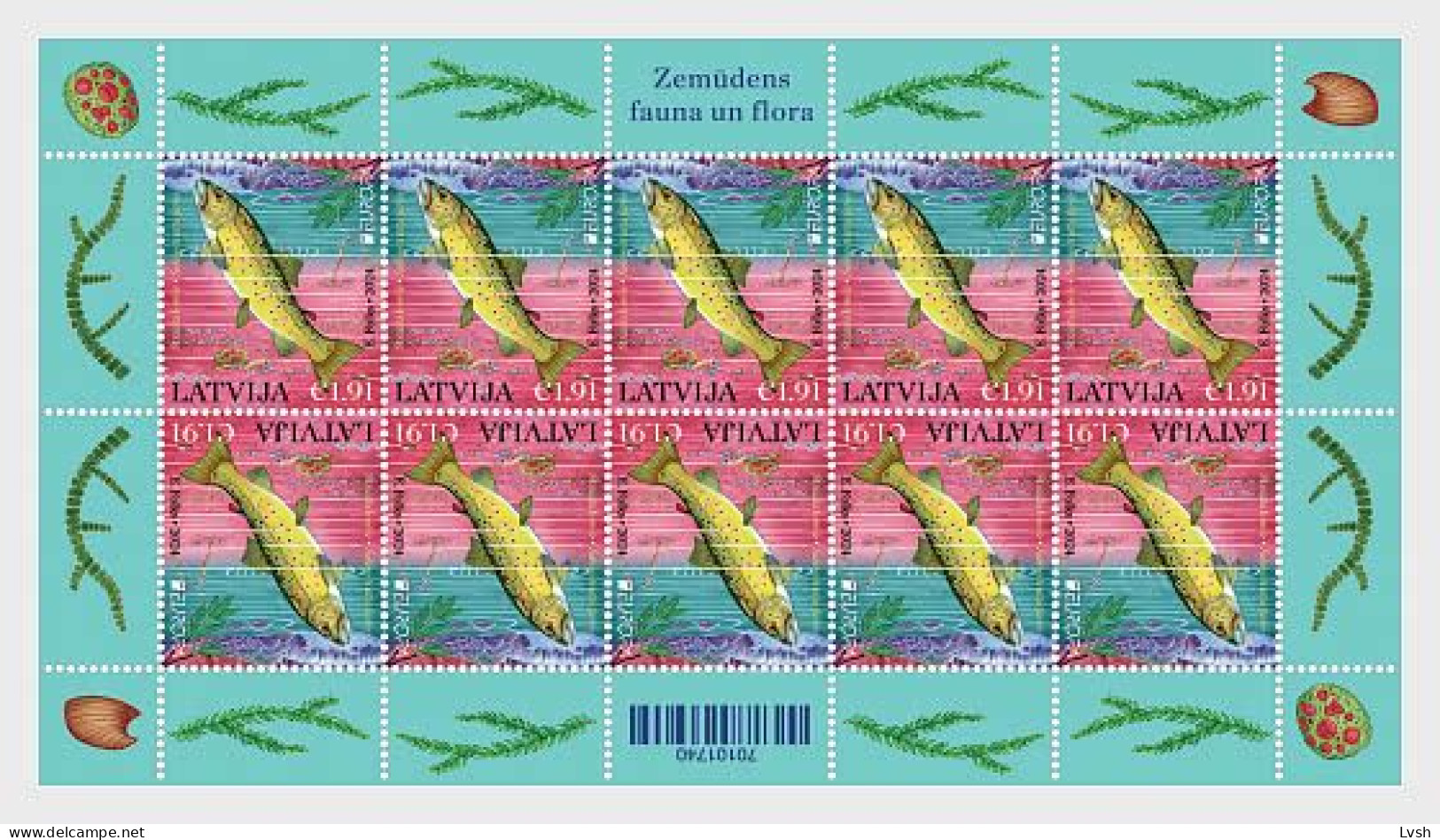 Latvia.2024.Europa CEPT.Underwater Fauna And Flora. River Trout (Salmo Trutta Fario).m/s ** . - Fishes