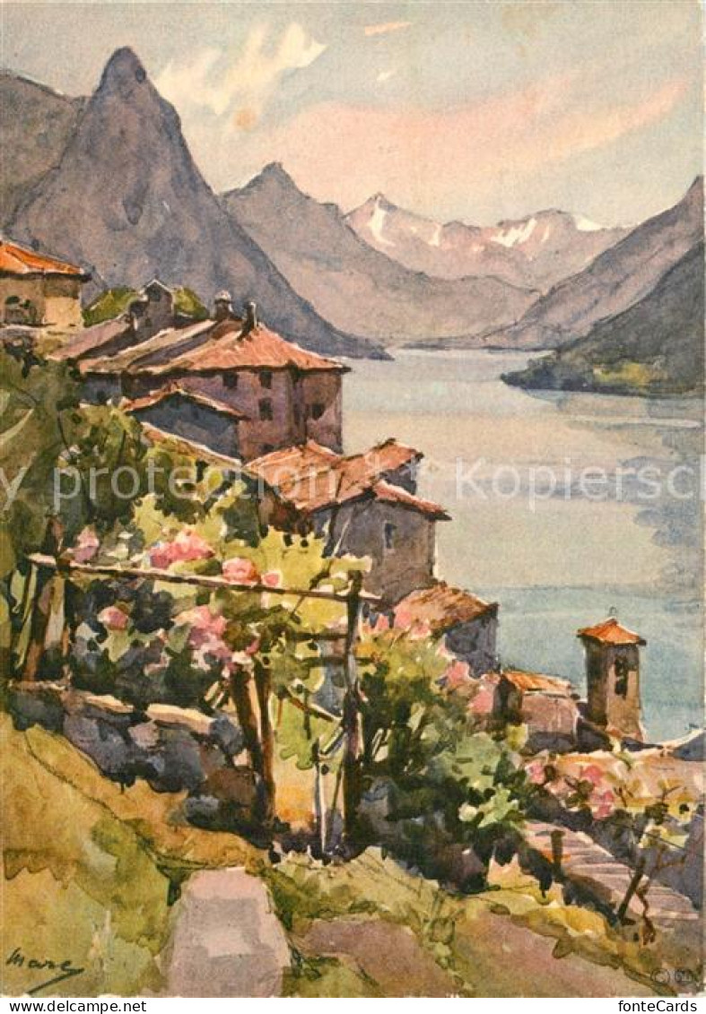 13611578 Gandria Lago Di Lugano Ortsmotiv Illustration Gandria Lago Di Lugano - Other & Unclassified