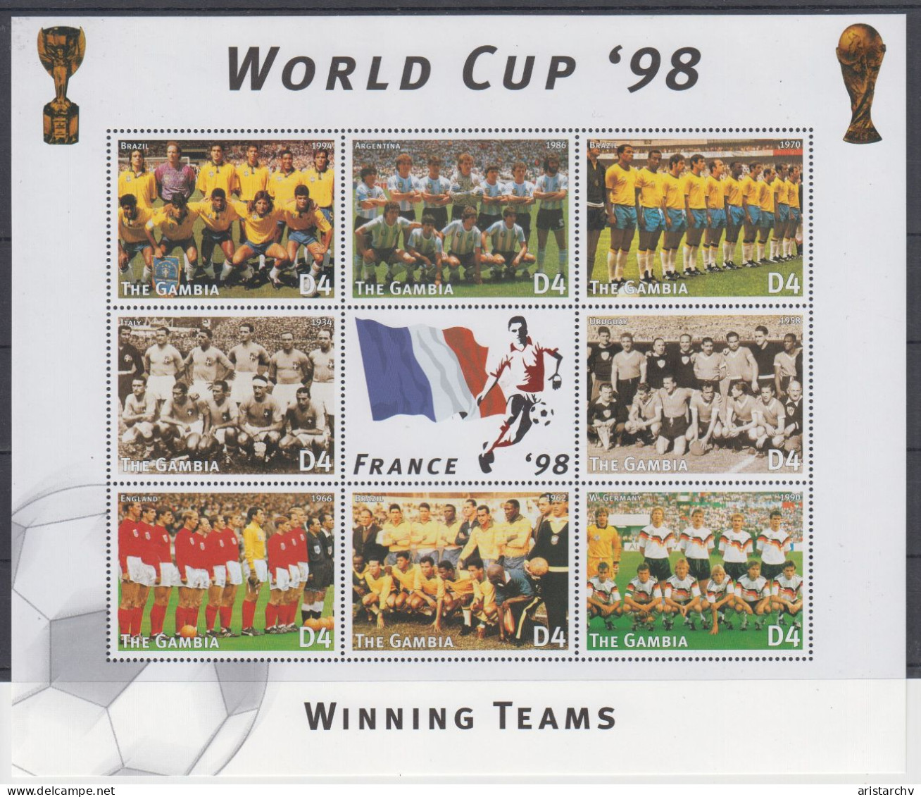 GAMBIA 1998 FOOTBALL WORLD CUP 4 S/SHEETS 4 SHEETLETS AND 6 STAMPS - 1998 – France