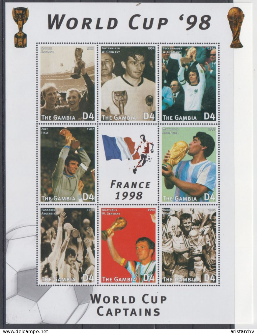 GAMBIA 1998 FOOTBALL WORLD CUP 4 S/SHEETS 4 SHEETLETS AND 6 STAMPS - 1998 – France