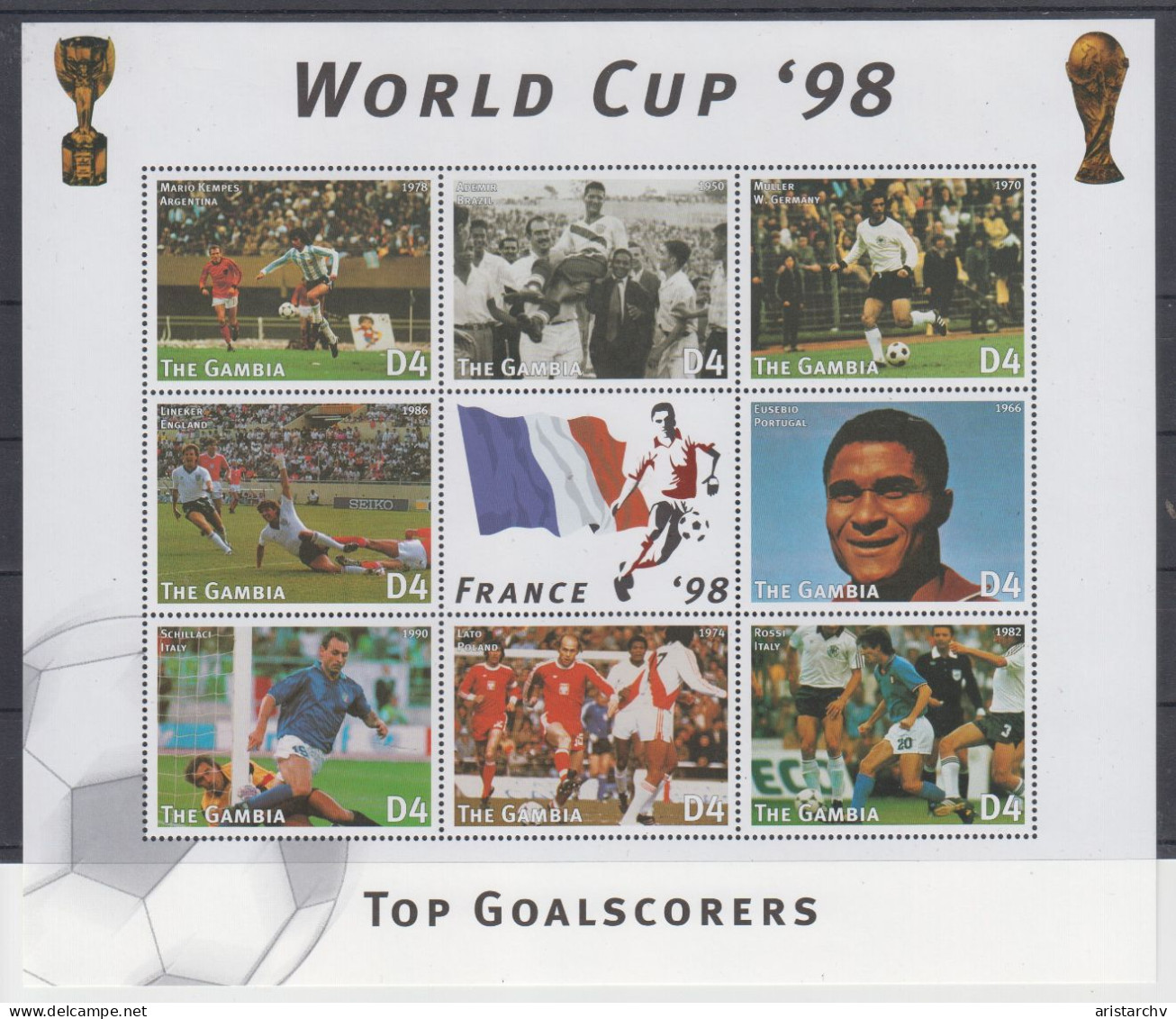 GAMBIA 1998 FOOTBALL WORLD CUP 4 S/SHEETS 4 SHEETLETS AND 6 STAMPS