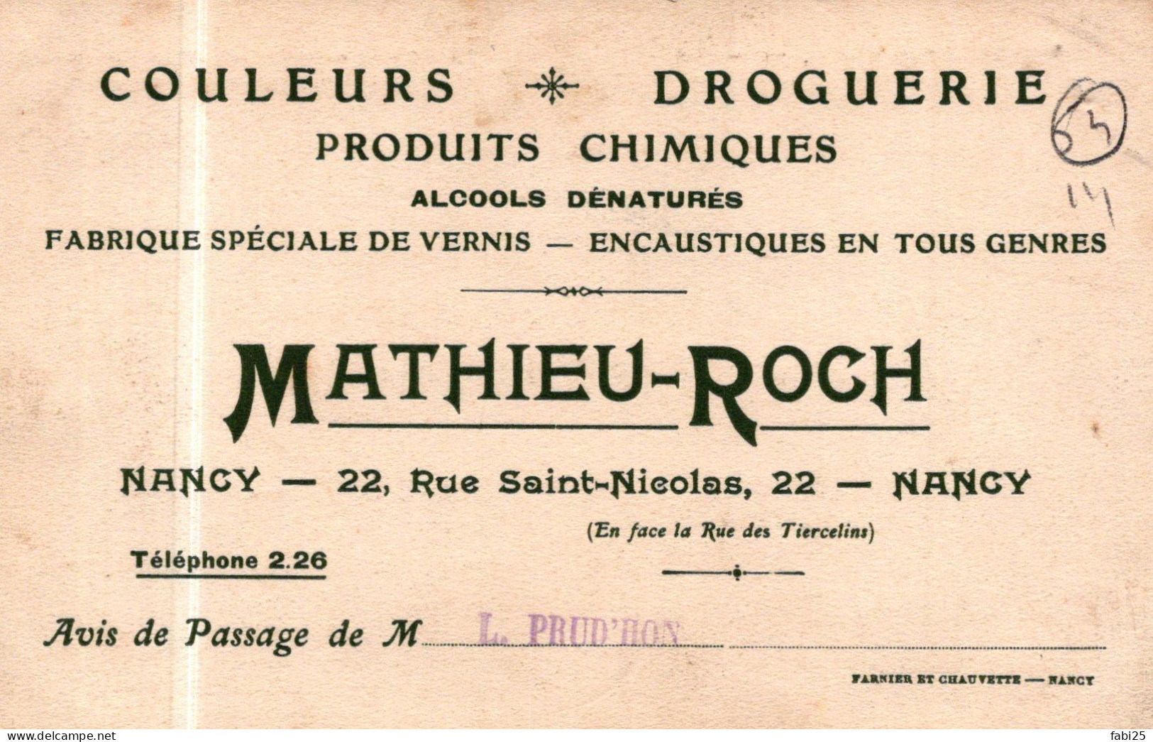 NANCY PORTE DESILLES PUBLICITE AU DOS MATHIEU ROCH DROGUERIE RUE ST NICOLAS - Nancy