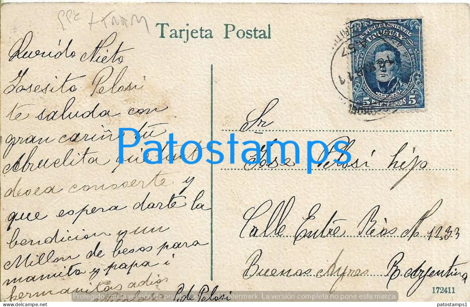 227764 URUGUAY MONTEVIDEO STREET CALLE URUGUAY TRAMWAY TRANVIA CIRCULATED TO ARGENTINA POSTAL POSTCARD - Uruguay