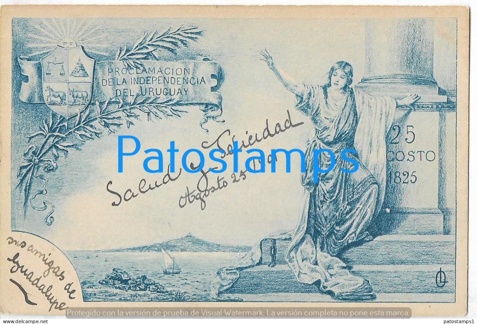 227765 URUGUAY PATRIOTIC PROCLAMACION DE LA INDEPENDENCIA & HERALDRY POSTAL POSTCARD - Uruguay