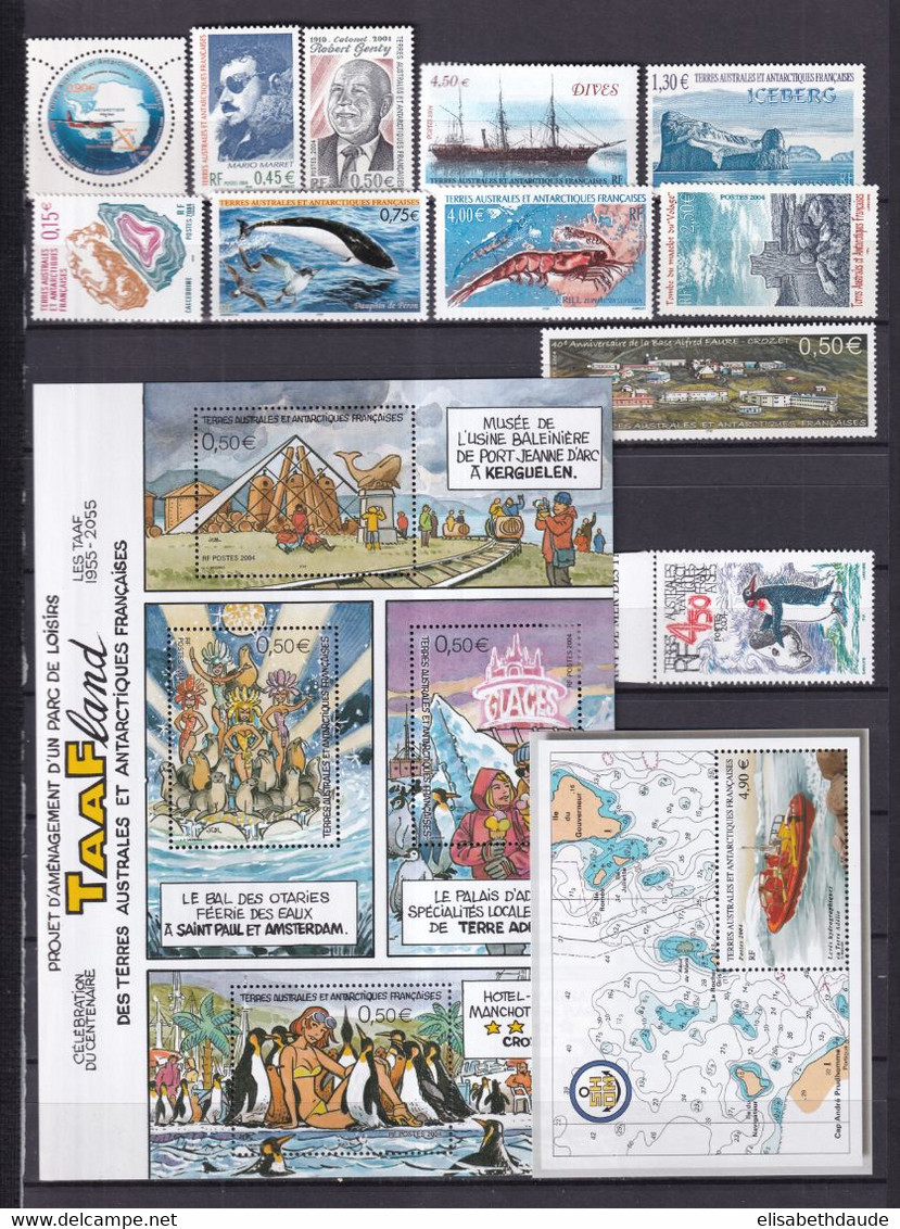 TAAF - 2004 - LIVRAISON GRATUITE - ANNEE COMPLETE AVEC BLOCS YVERT N°384/403 ** MNH - 20 TIMBRES - 2 PAGES - Années Complètes