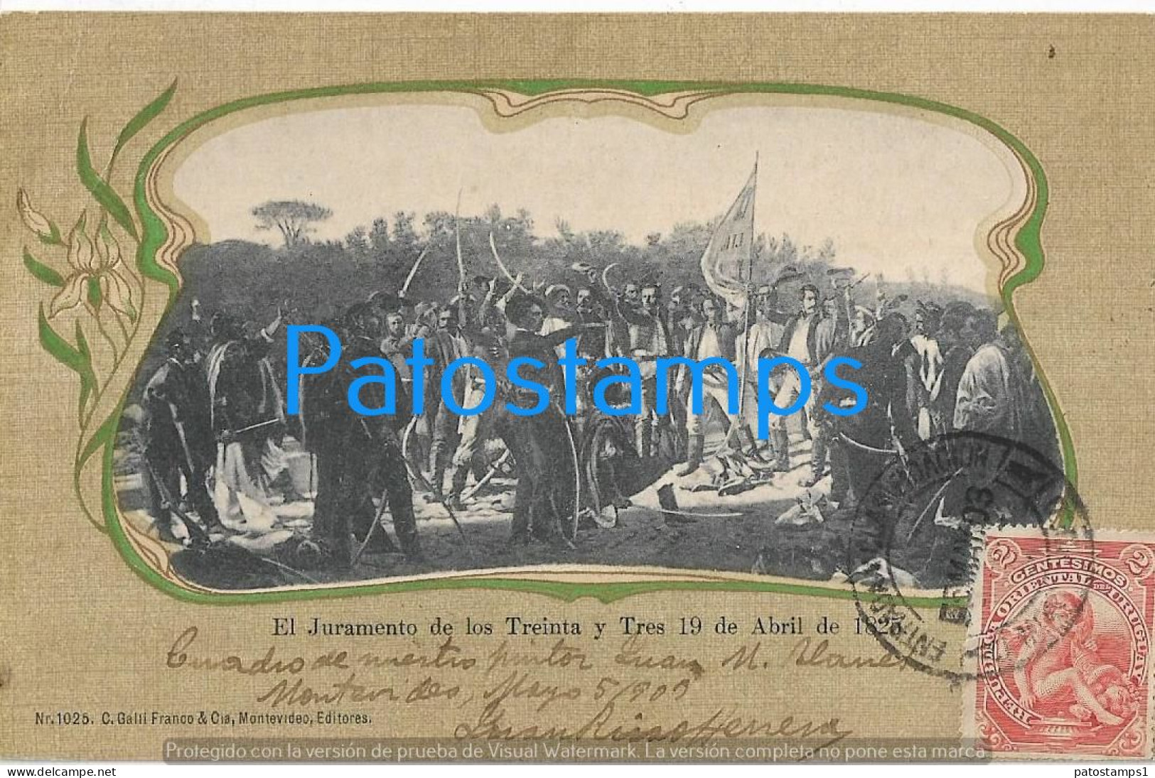 227766 URUGUAY PATRIOTIC JURAMENTO DE LOS TREINTA Y TRES CIRCULATED TO BRAZIL POSTAL POSTCARD - Uruguay