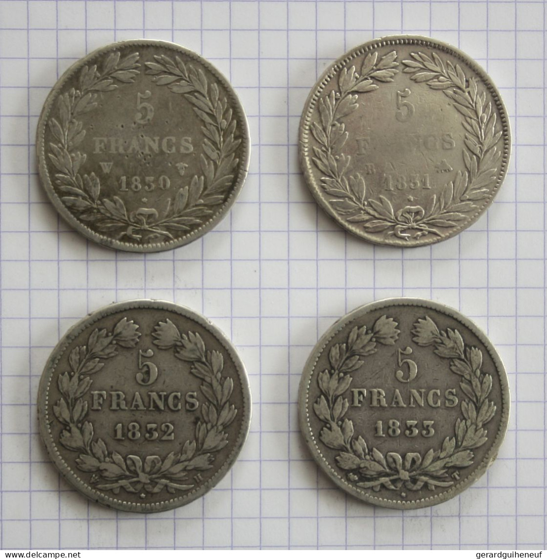 ARGENT : 4 Monnaies Françaises De Louis-Phillipe 1er - Millésimes 1830, 1831, 1832 Et 1833 - Kiloware - Münzen