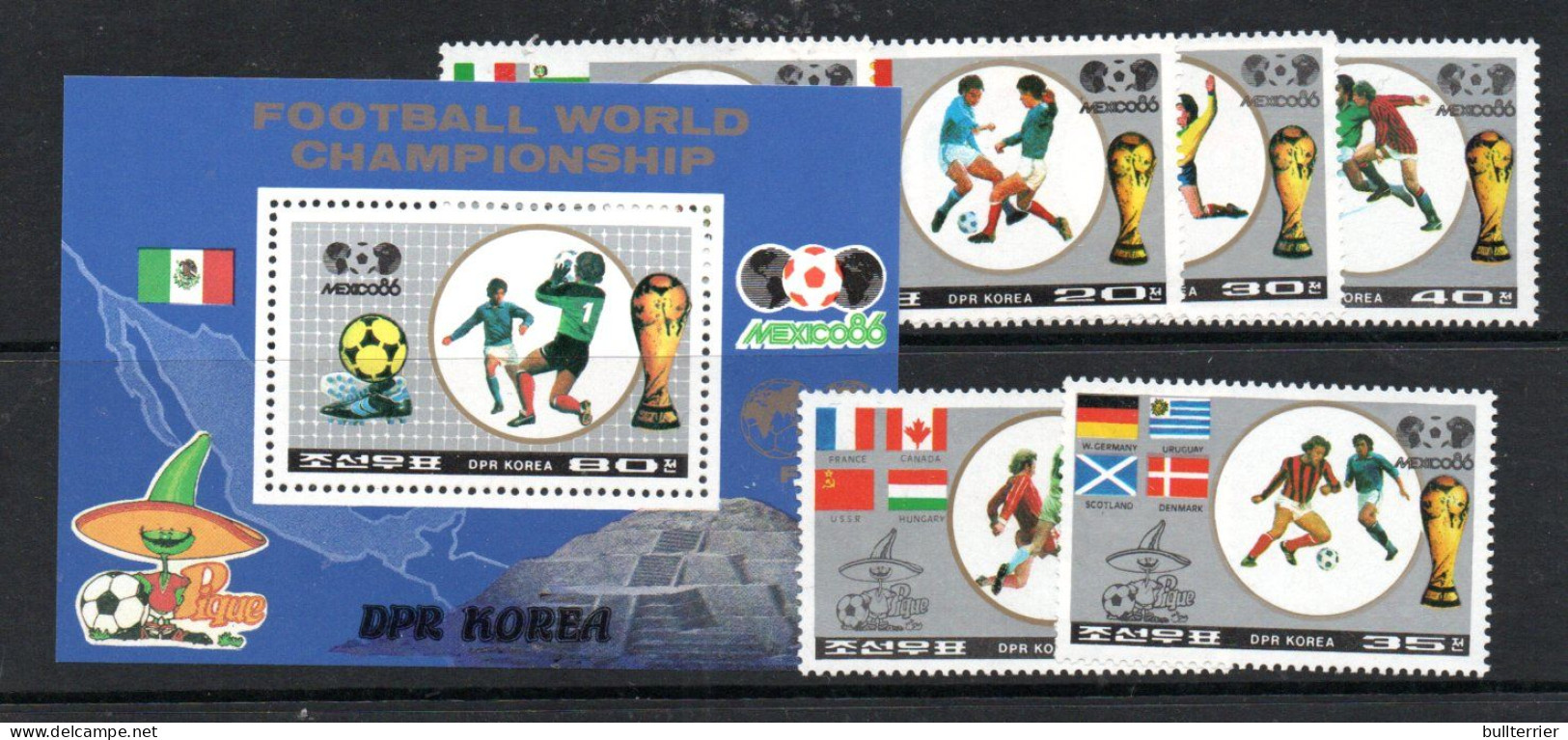 SOCCER-North Korea- 1986 - Mexico World Cup Set Of 6 + S/sheet (3rd Issue) Mint Never Hinged SG Cat £13.550000 - 1986 – Mexico