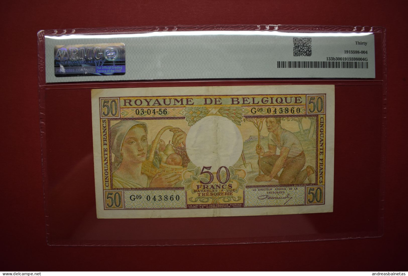 Banknotes  Belgium 50 Francs 1956 VF PMG 30 - Sonstige & Ohne Zuordnung