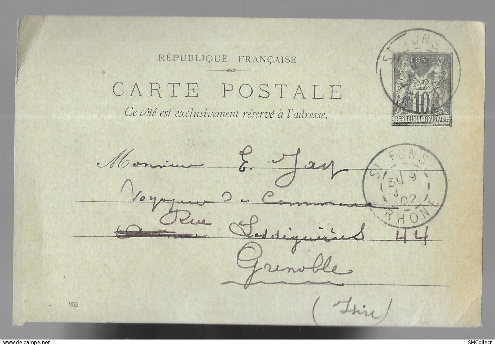 Cachet A. Pommerol Fils, Entrepreneur, Sur Entier Postal Sage 10 Centimes Noir Voyagé Janvier 1902 Vers Grenoble (13565) - Andere & Zonder Classificatie
