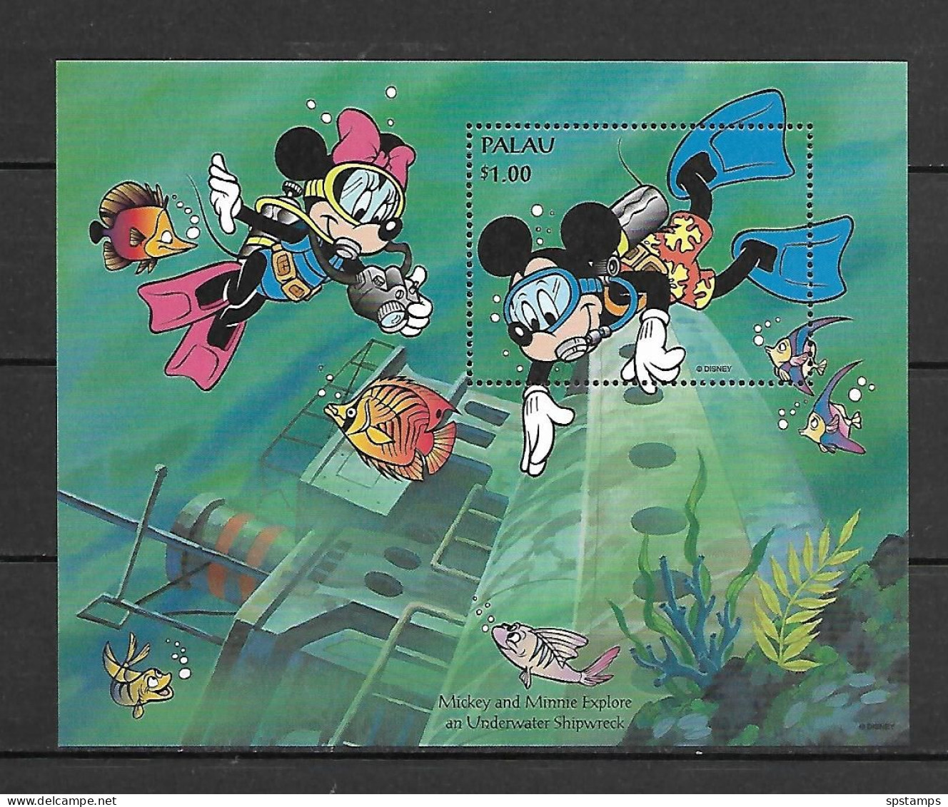 Disney Palau 1994 Mickey And Minnie Explore An Underwater Shipwreck MS MNH - Disney