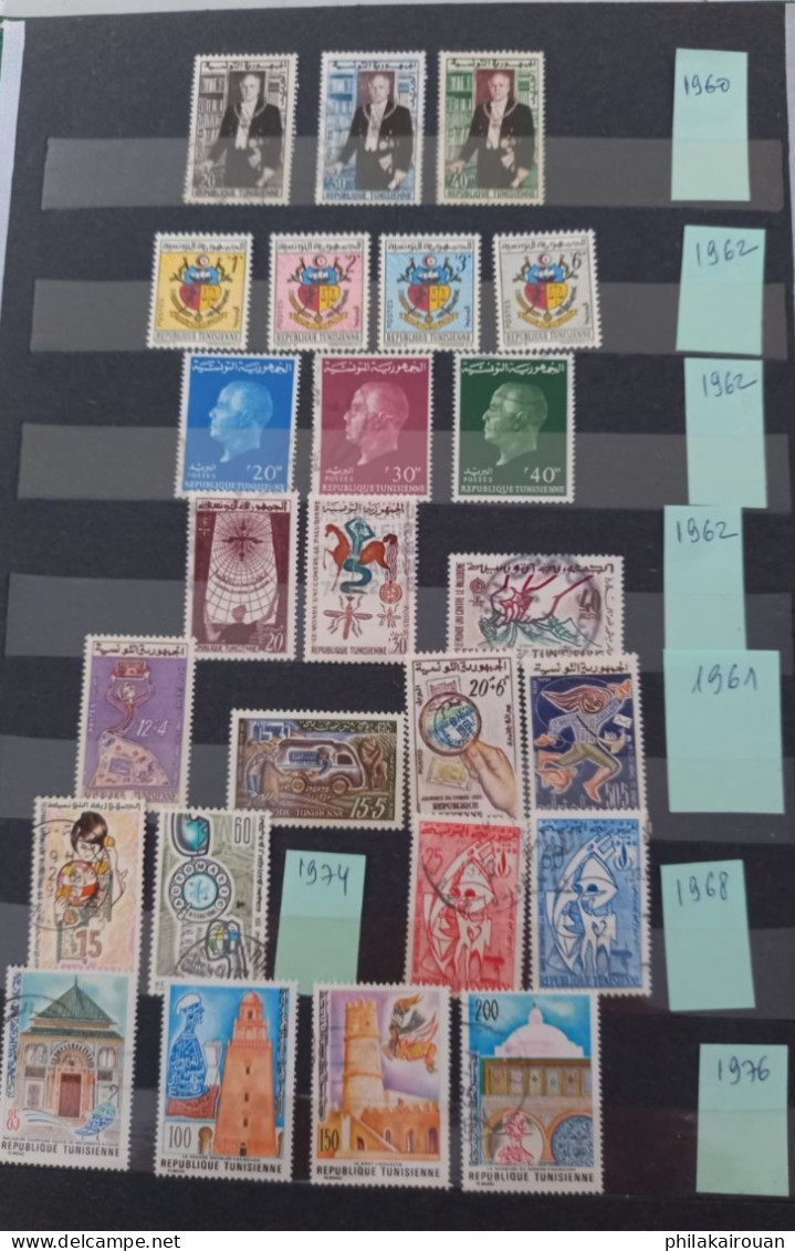 Lot De 80 Séries Complètes De Timbres Oblitérés (deux Séries Neufs Parmis Eux) Tunisins Entre 1960 Et 2023 - Colecciones (en álbumes)