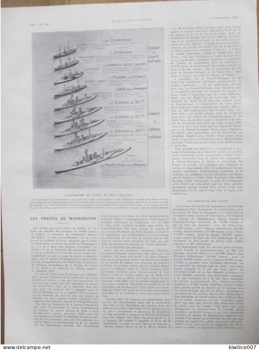 1924  LES TRAITES DE WASHINGTON   CUIRASSES Limitation Des Armements Navals - Non Classificati