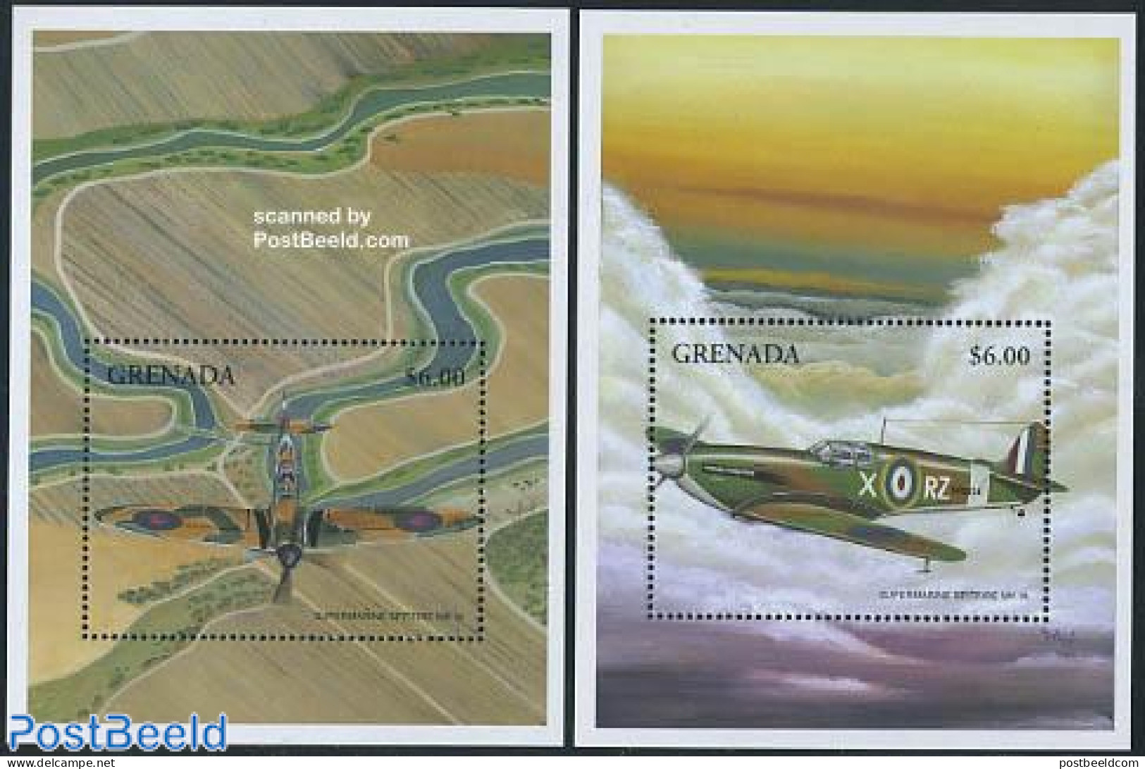 Grenada 1998 Spitfire Planes 2 S/s, Mint NH, Transport - Aircraft & Aviation - Aviones