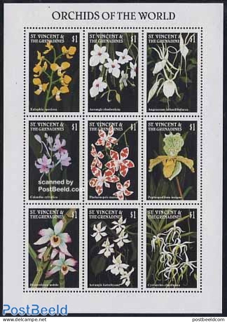 Saint Vincent 1997 Orchids 9v M/s, Mint NH, Nature - Flowers & Plants - Orchids - St.Vincent (1979-...)