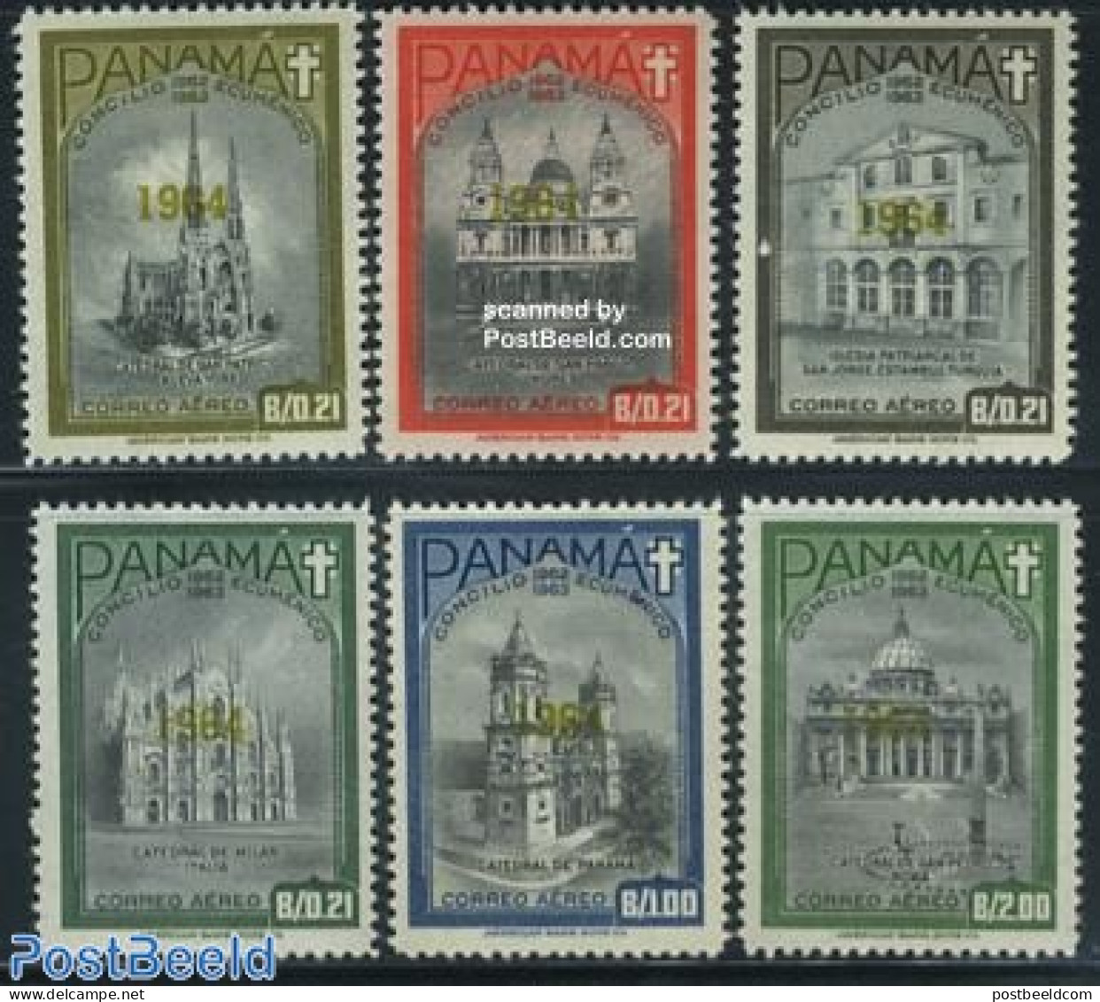 Panama 1964 Vatican Concile 6v, Overprints, Mint NH, Religion - Churches, Temples, Mosques, Synagogues - Religion - Churches & Cathedrals