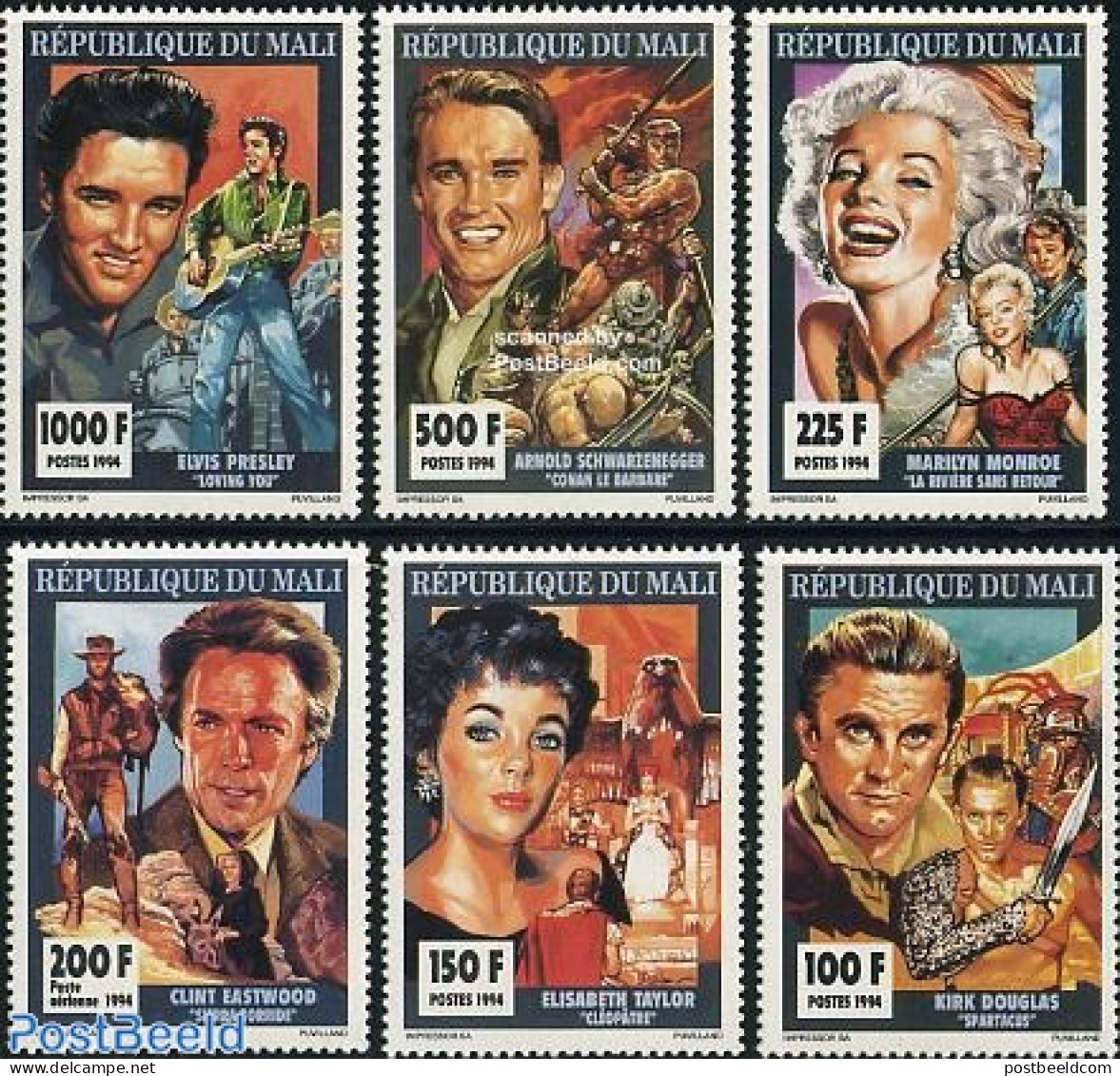 Mali 1994 Cinema Centenary 6v, Mint NH, Performance Art - Elvis Presley - Film - Marilyn Monroe - Movie Stars - Popula.. - Elvis Presley