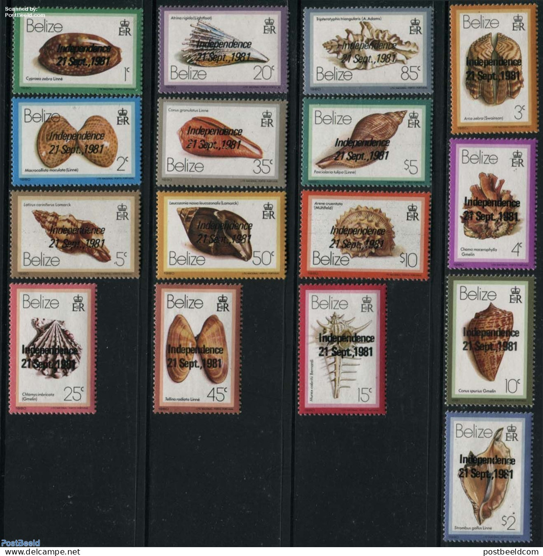 Belize/British Honduras 1981 Shells 16v, Independence, Mint NH, Nature - Shells & Crustaceans - Marine Life