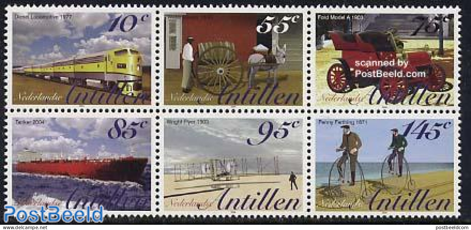 Netherlands Antilles 2004 Transports 6v [++], Mint NH, Sport - Transport - Cycling - Automobiles - Aircraft & Aviation.. - Ciclismo