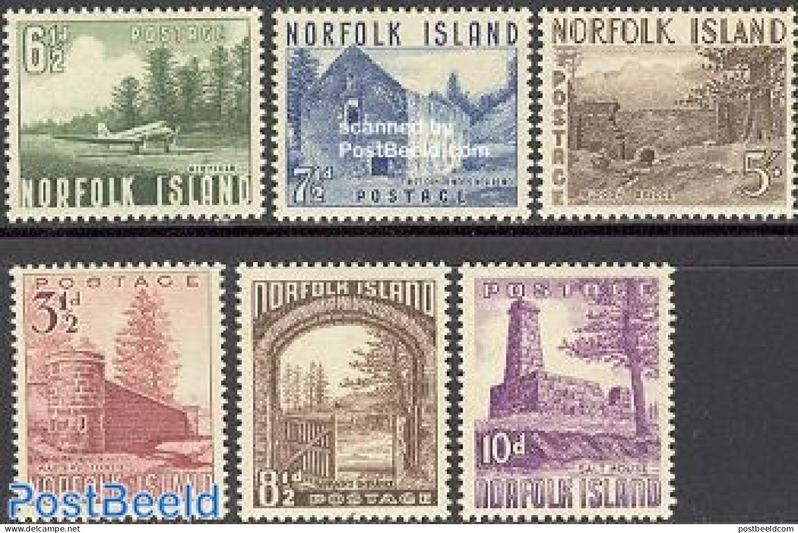 Norfolk Island 1953 Definitives 6v, Mint NH, Transport - Aircraft & Aviation - Art - Bridges And Tunnels - Aviones