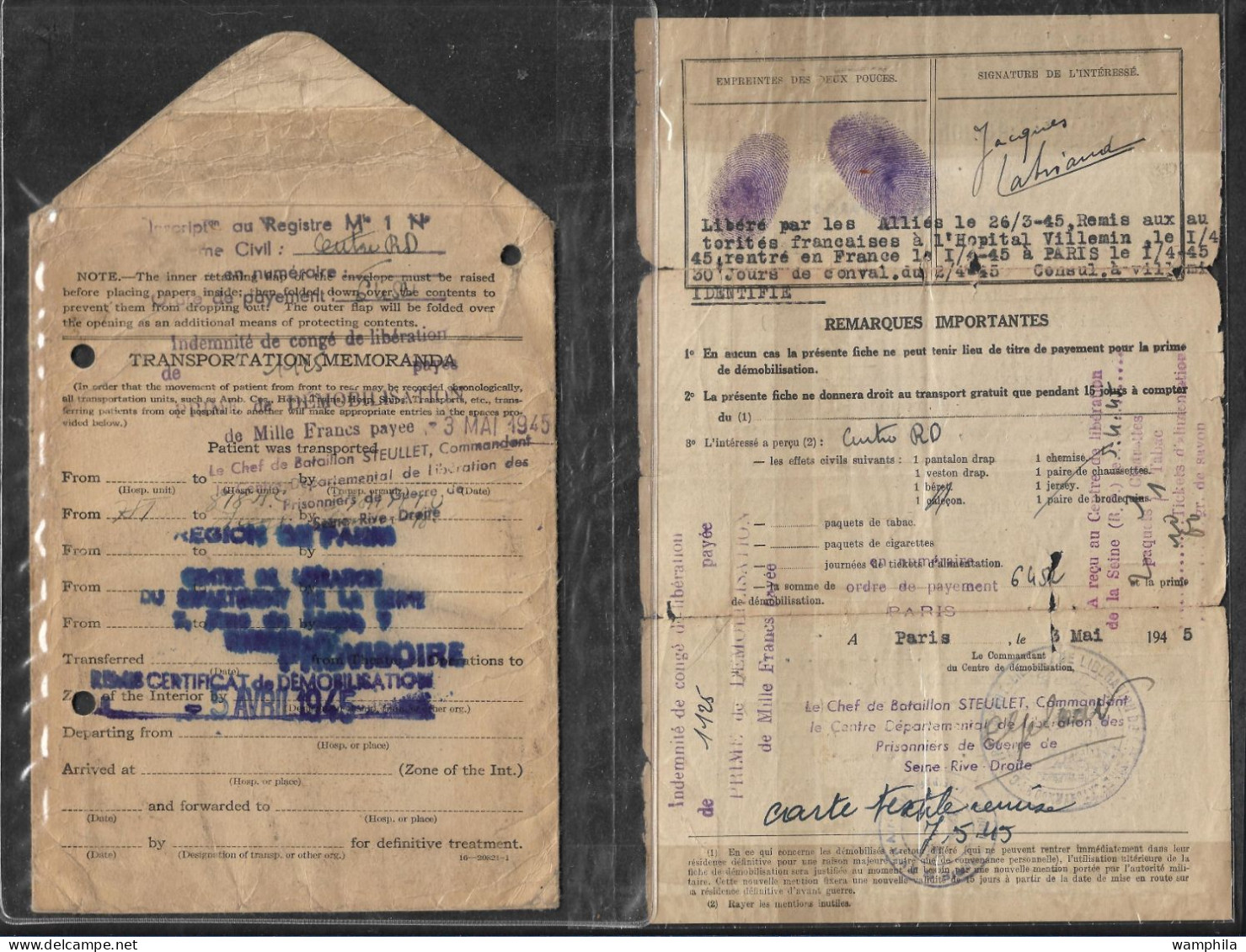 13 documents, prisonniers de guerre. Démobilisation, Croix-Rouge, amicale des stalags. etc...