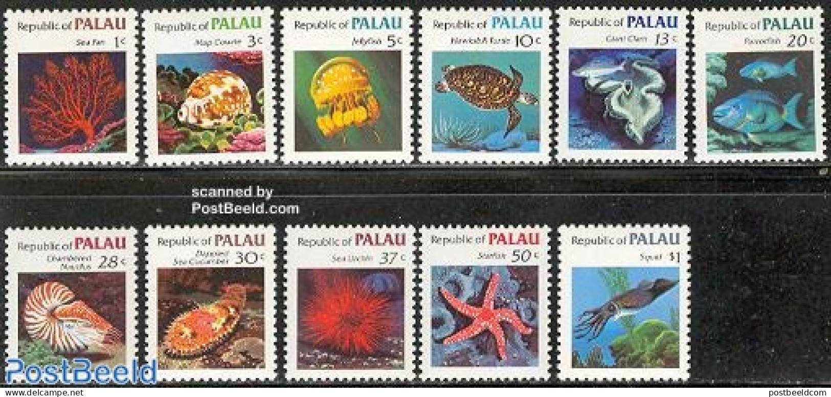 Palau 1983 Marine Life 11v, Mint NH, Nature - Fish - Shells & Crustaceans - Turtles - Peces