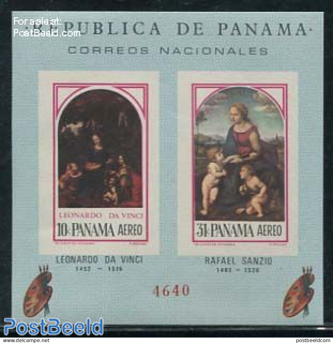 Panama 1966 Paintings S/s Imperforated, Mint NH, Art - Leonardo Da Vinci - Paintings - Raphael - Panamá