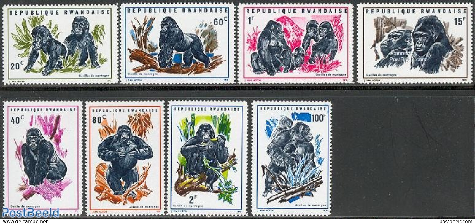 Rwanda 1970 Gorillas 8v, Mint NH, Nature - Animals (others & Mixed) - Monkeys - Autres & Non Classés