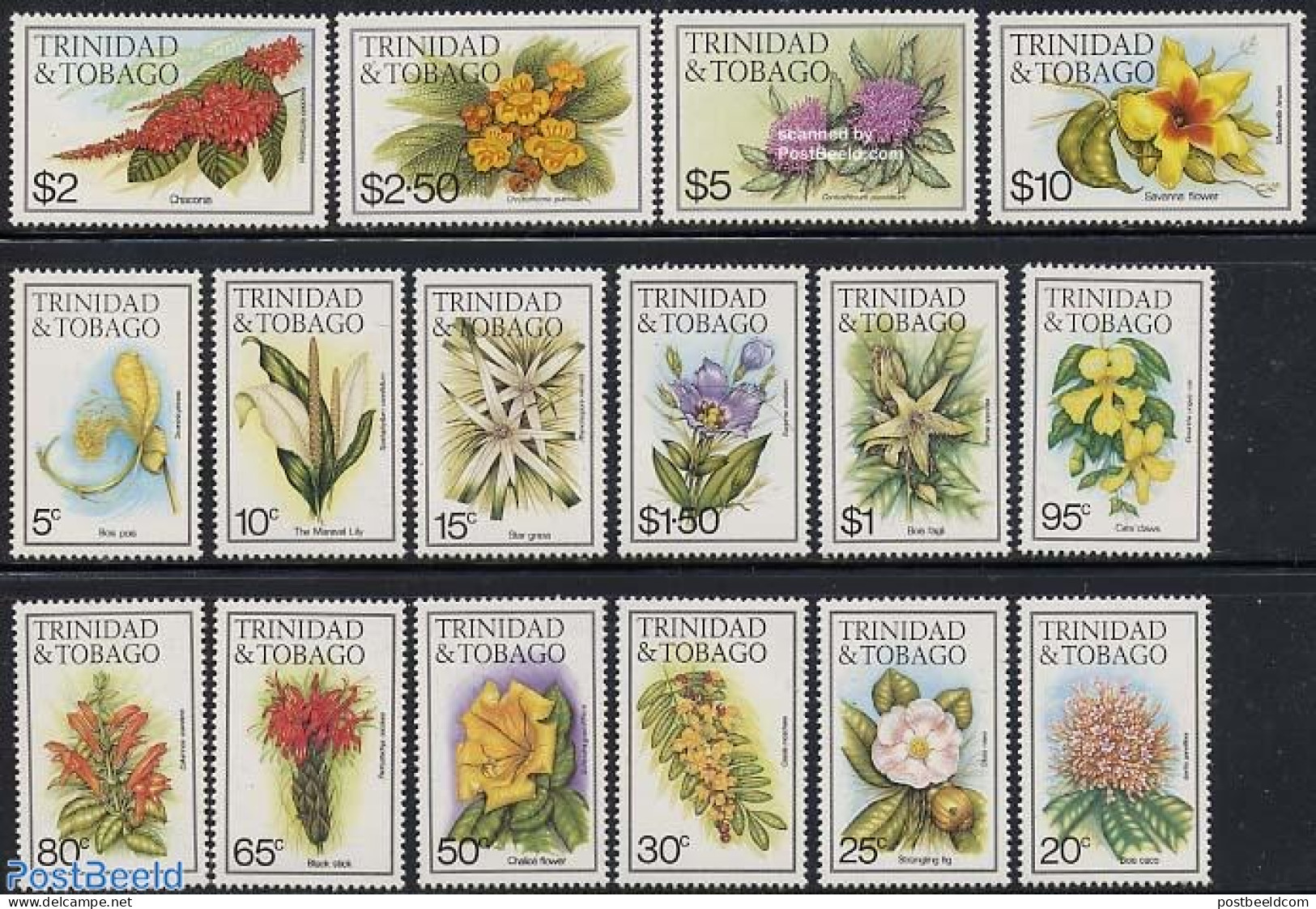 Trinidad & Tobago 1983 Definitives, Flowers 16v (without Year), Mint NH, Nature - Flowers & Plants - Trinité & Tobago (1962-...)