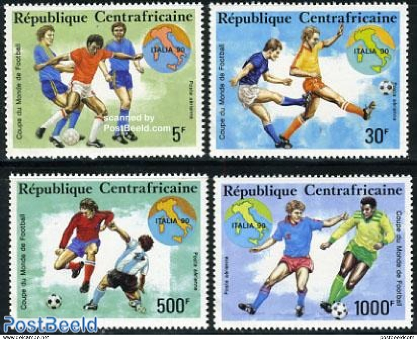 Central Africa 1990 World Cup Football Italy 4v, Mint NH, Sport - Various - Football - Maps - Geografia